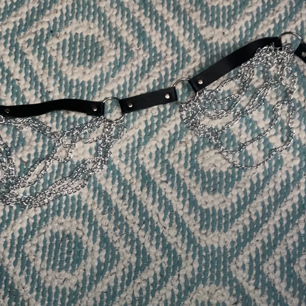 New Silver Chain Belt with Black Strap adjustable 43 inches